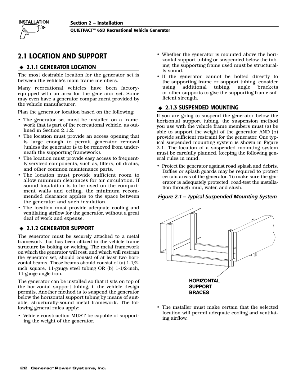 1 location and support | Generac 004614-1 User Manual | Page 24 / 68