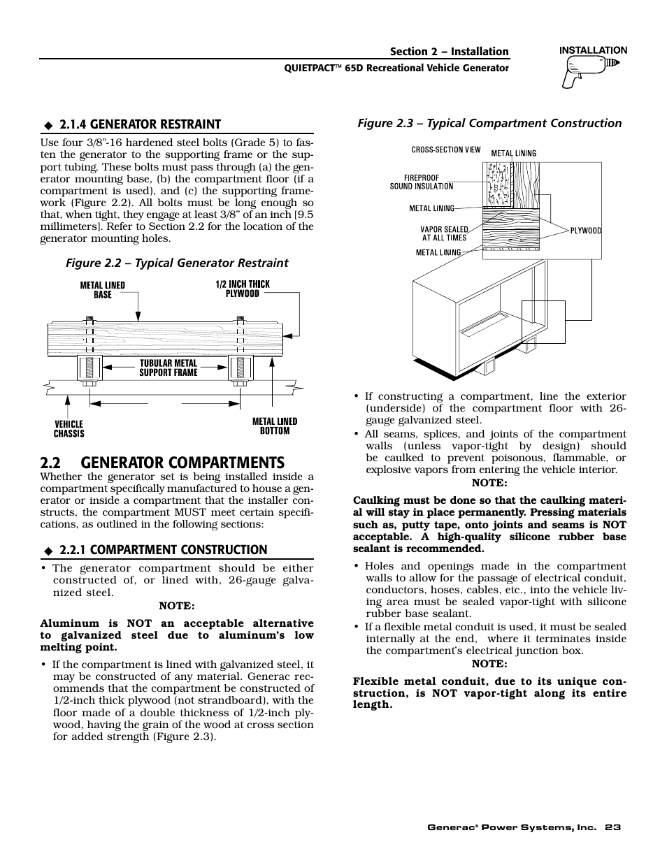 2 generator compartments | Generac 004614-1 User Manual | Page 25 / 68