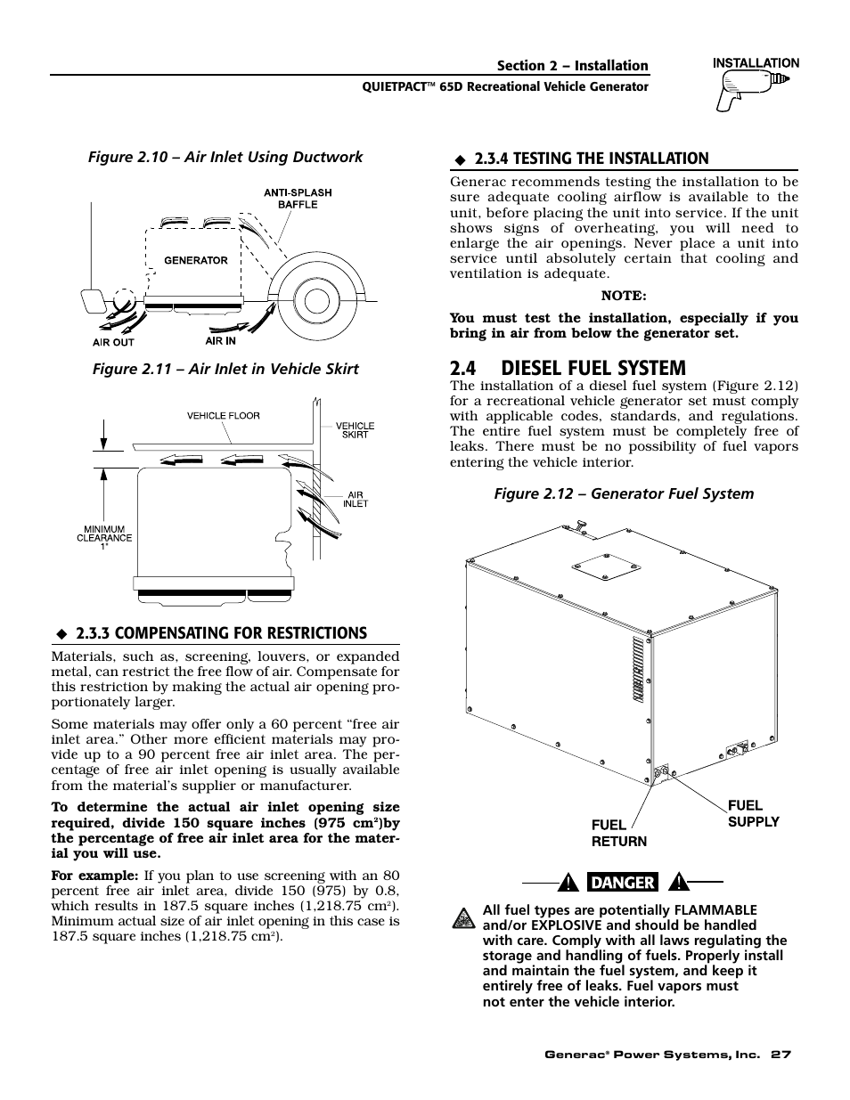 4 diesel fuel system | Generac 004614-1 User Manual | Page 29 / 68