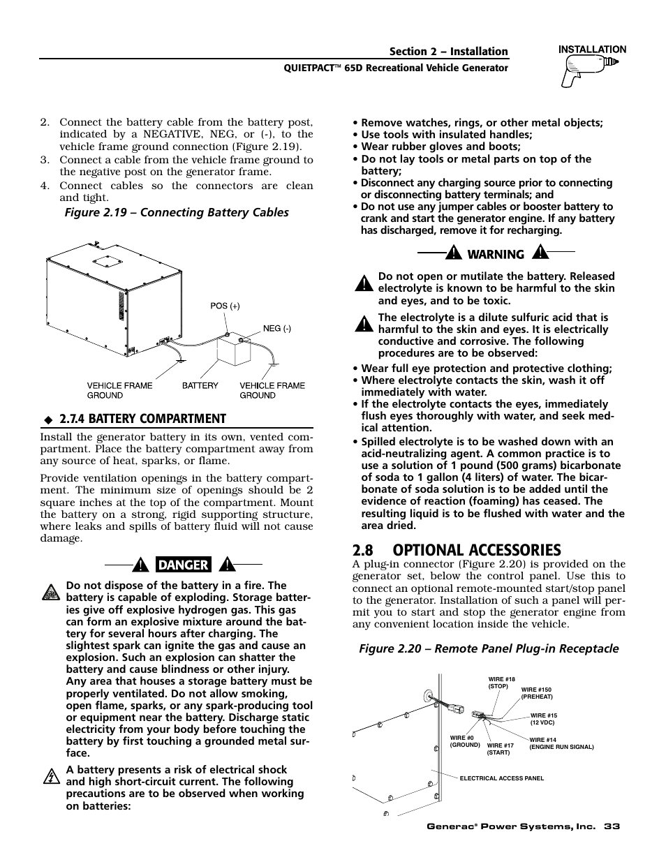 8 optional accessories, 4 battery compartment | Generac 004614-1 User Manual | Page 35 / 68