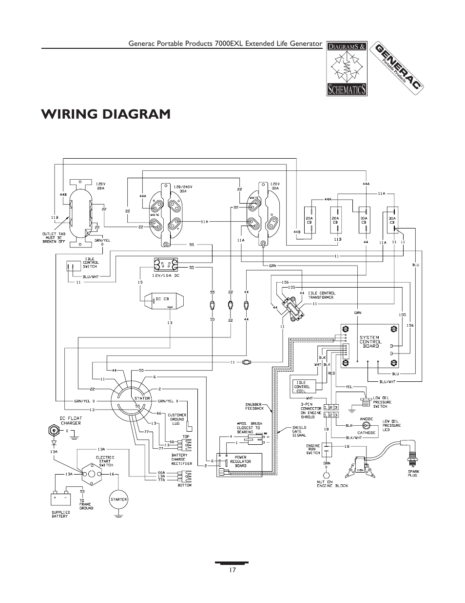 Wiring diagram | Generac 7000exl User Manual | Page 17 / 24
