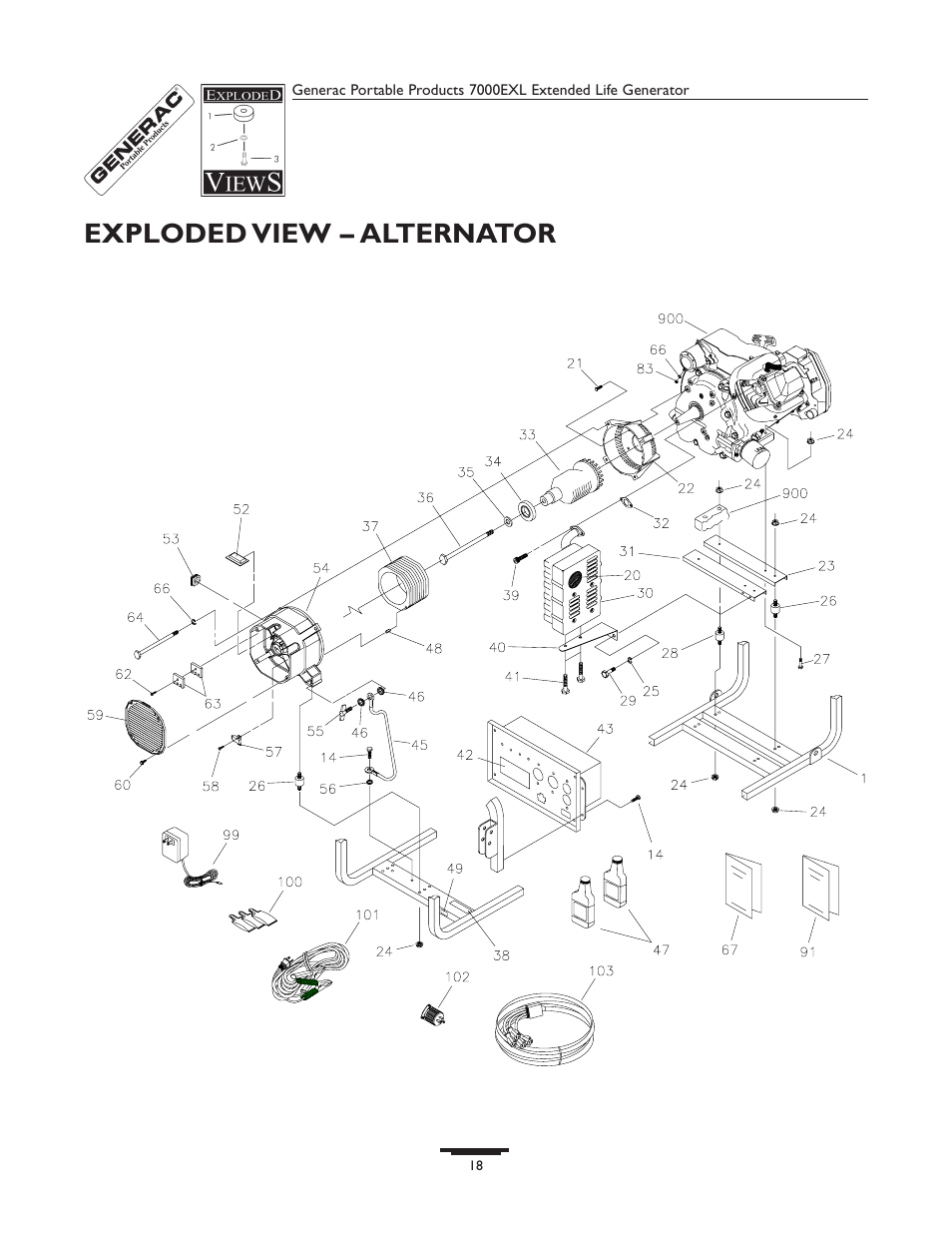 Exploded view – alternator | Generac 7000exl User Manual | Page 18 / 24