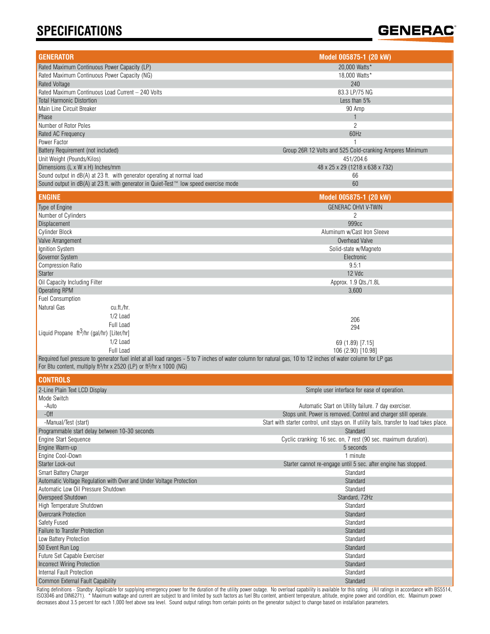 Specifications | Generac 005875-1 User Manual | Page 3 / 5