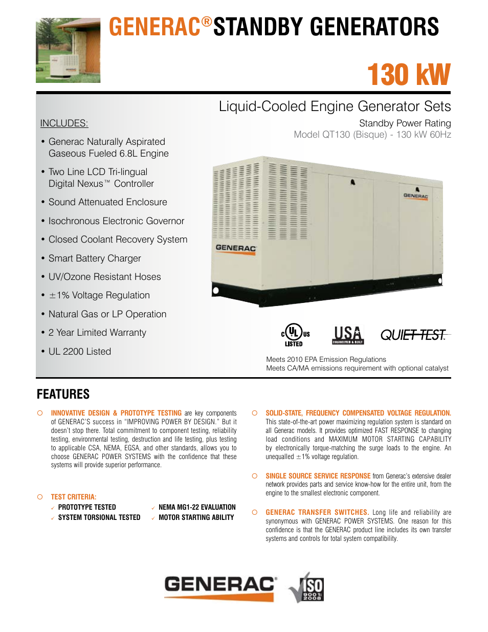Generac Liquid-Cooled Engine Generator Sets Model QT130 (Bisque) User Manual | 6 pages