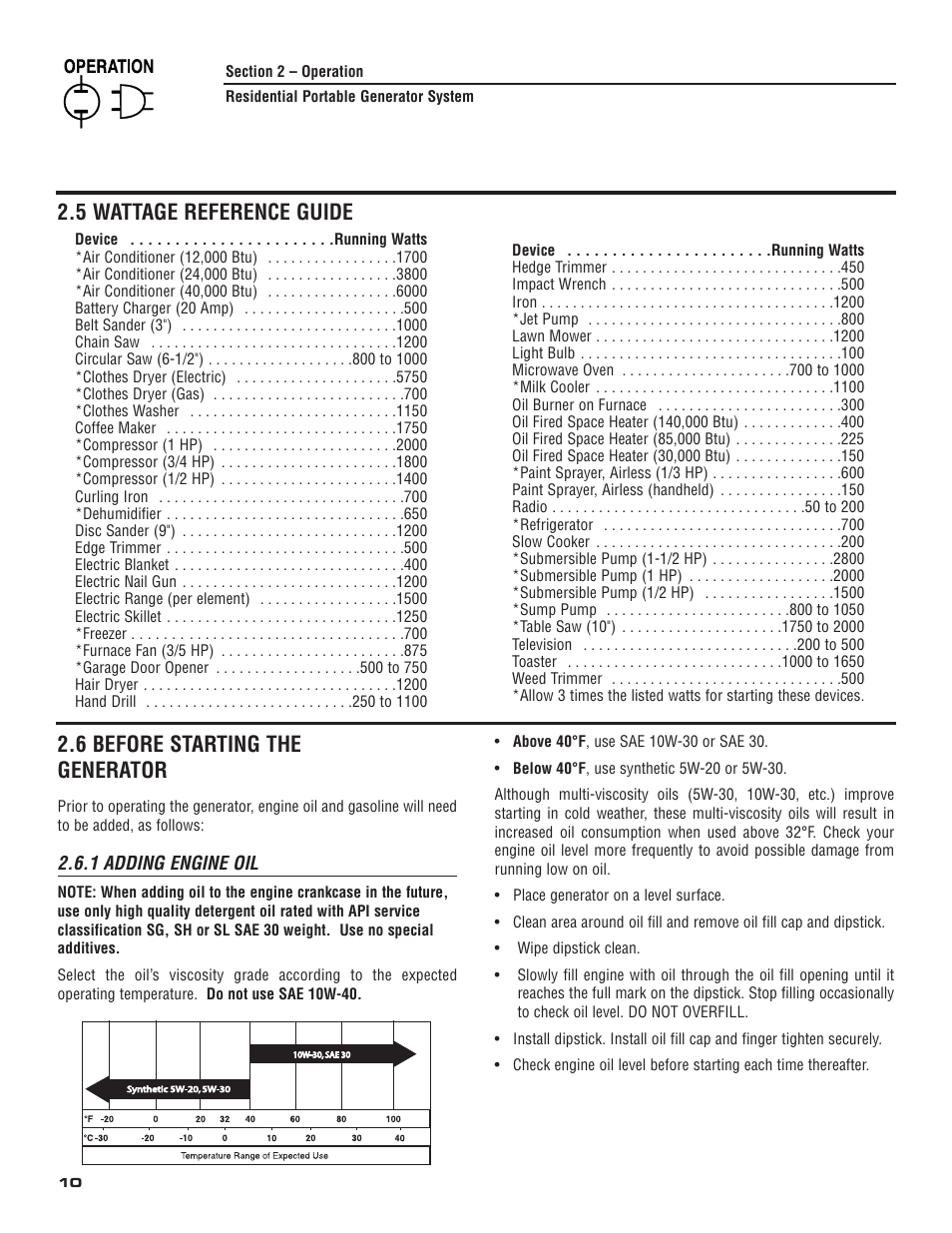 5 wattage reference guide, 6 before starting the generator | Generac 004583-0 User Manual | Page 12 / 48