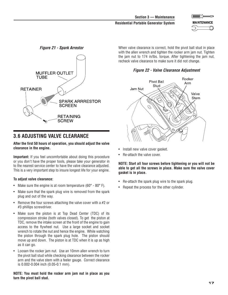 6 adjusting valve clearance | Generac 004583-0 User Manual | Page 19 / 48