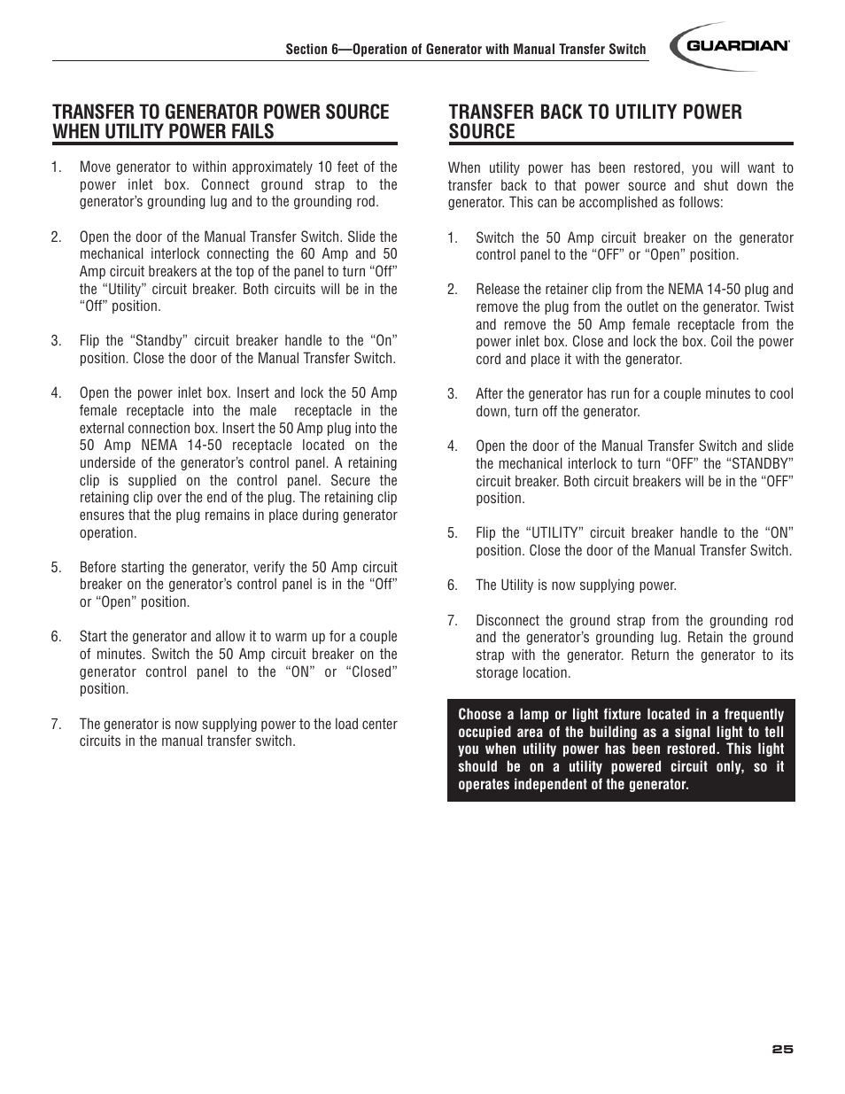 Transfer back to utility power source | Generac 004583-0 User Manual | Page 27 / 48