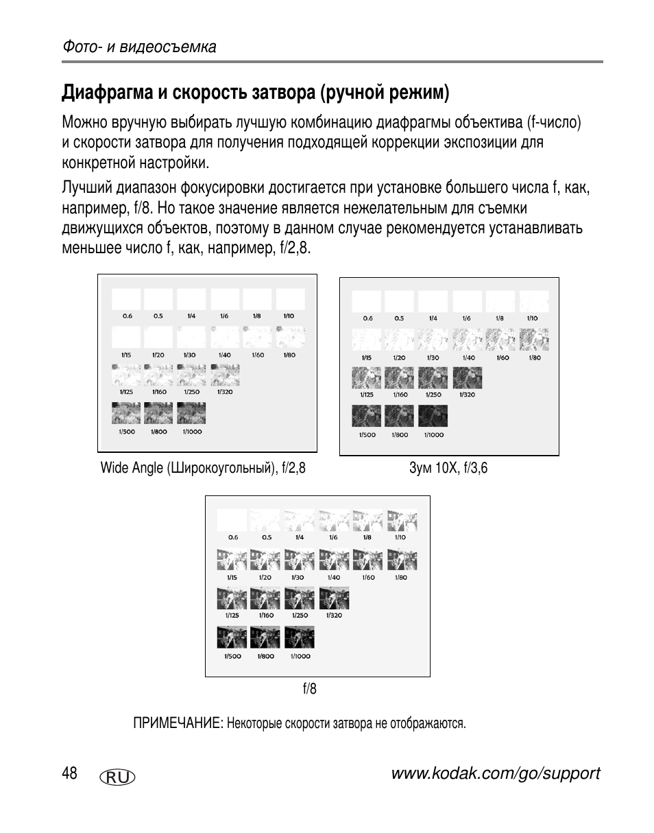 Диафрагма и скорость затвора (ручной режим) | Kodak Z7590 User Manual | Page 58 / 118