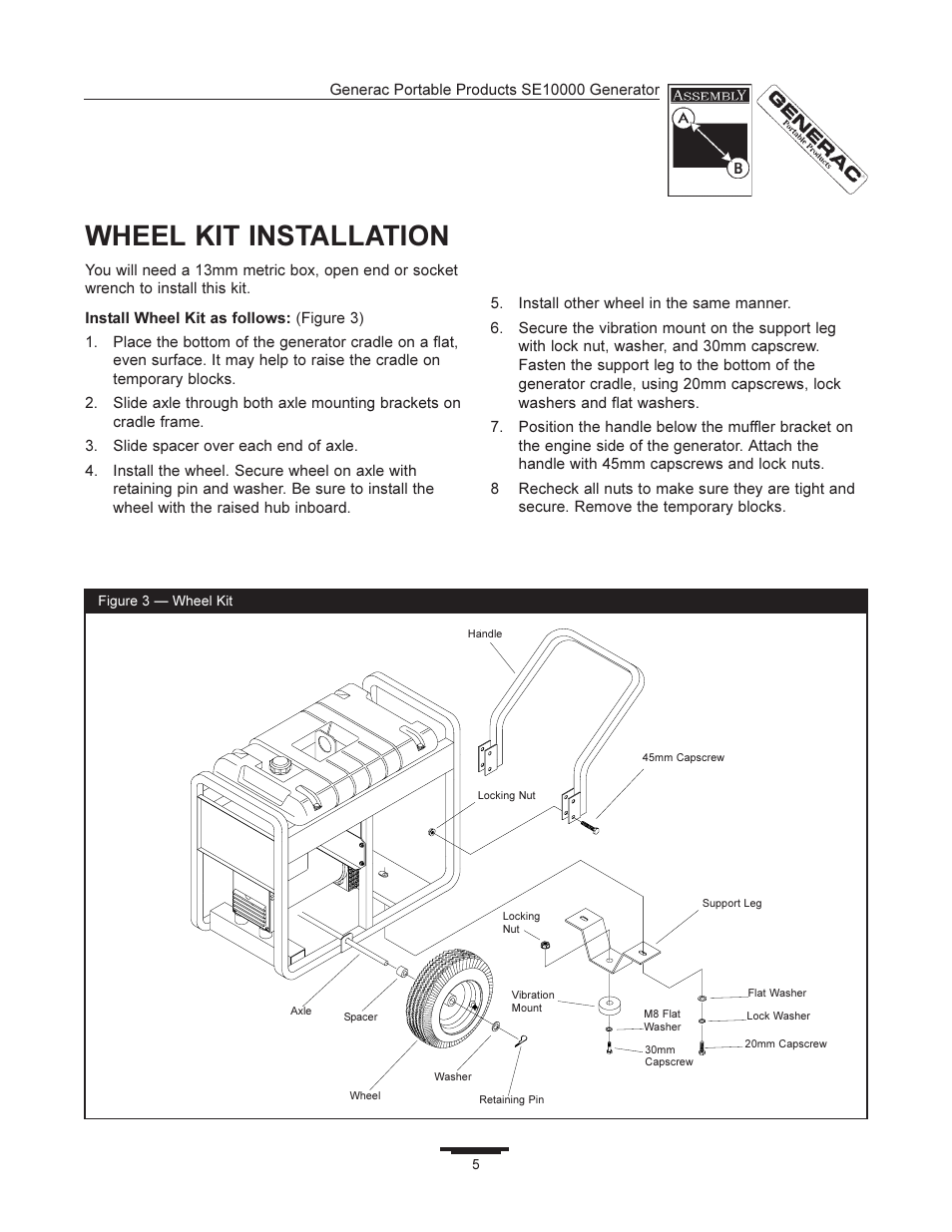 Wheel kit installation | Generac SE10000 User Manual | Page 5 / 24