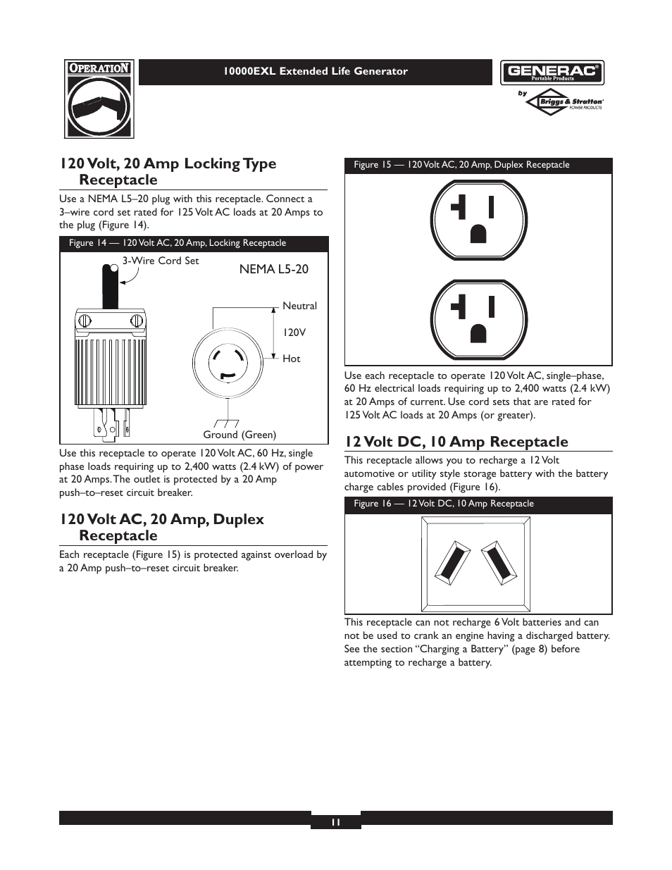12 volt dc, 10 amp receptacle | Generac 9801-7 User Manual | Page 11 / 24