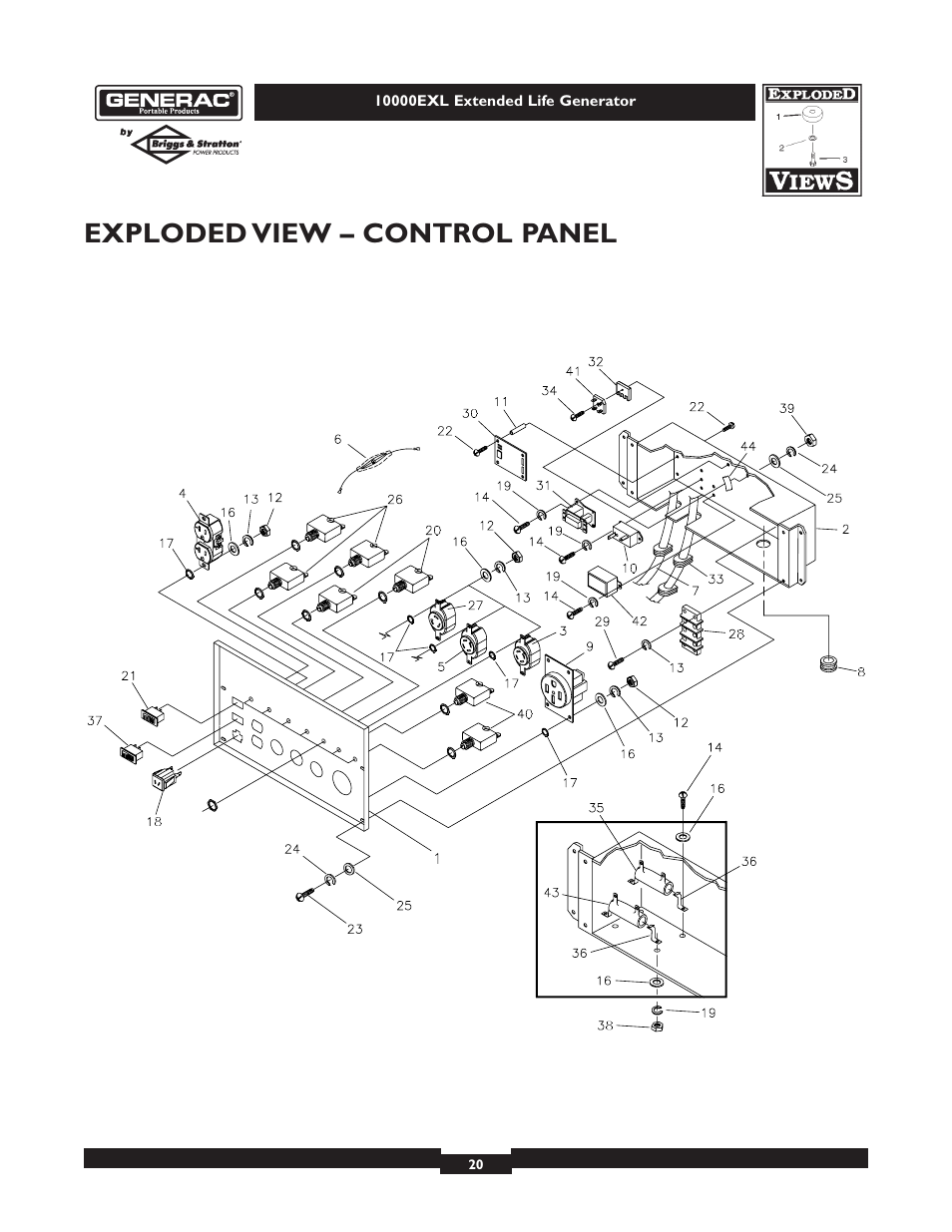 Exploded view – control panel | Generac 9801-7 User Manual | Page 20 / 24