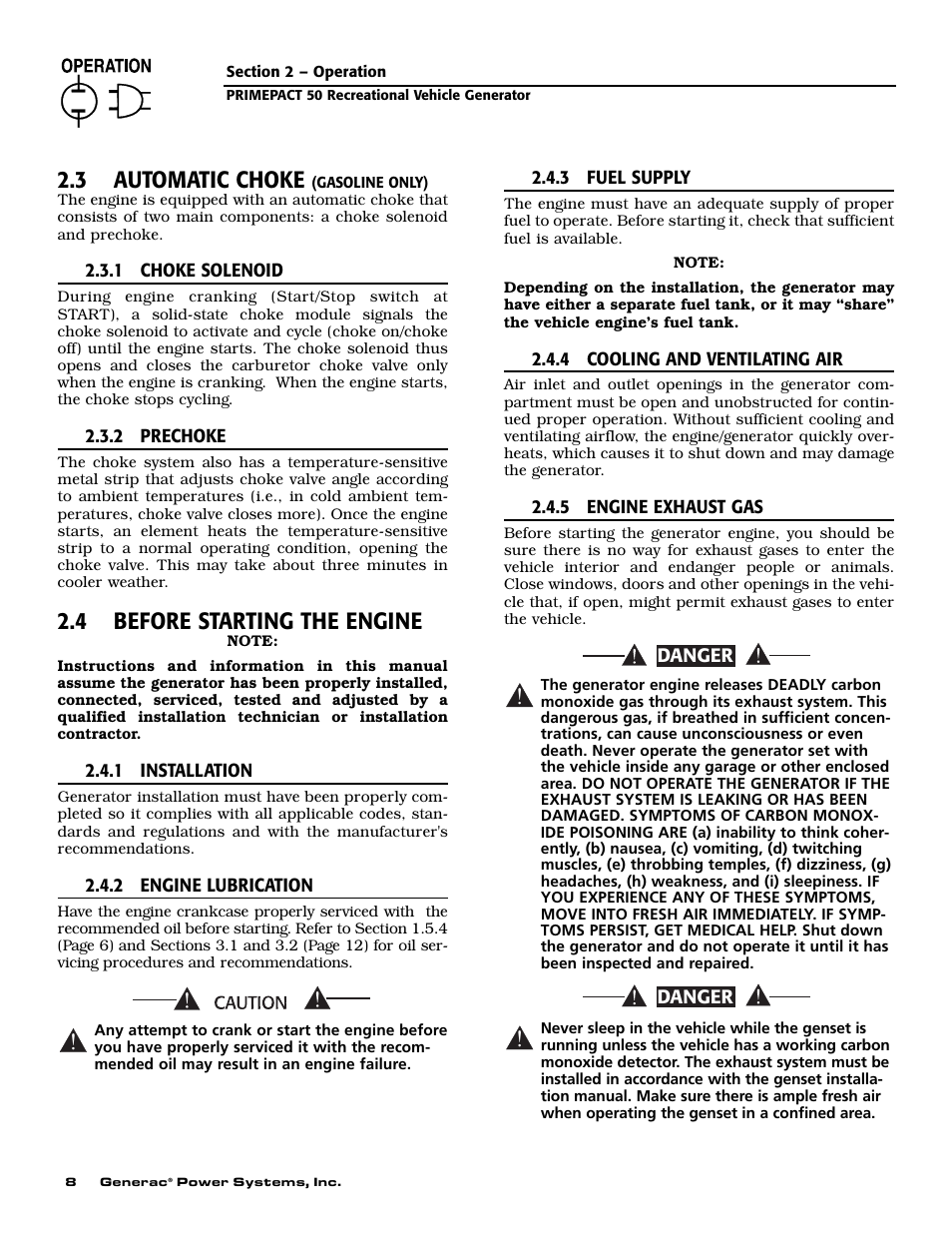 3 automatic choke, 4 before starting the engine | Generac 02010-2 User Manual | Page 10 / 60