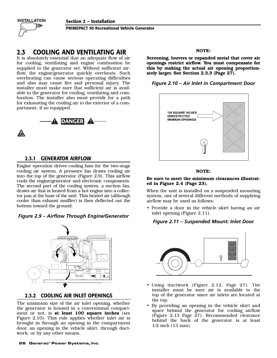 3 cooling and ventilating air, Danger | Generac 02010-2 User Manual | Page 28 / 60