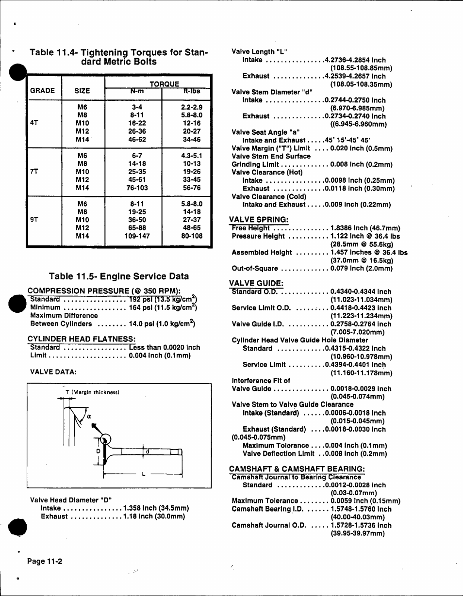 Table 11.5- engine service data | Generac 86640 User Manual | Page 106 / 120