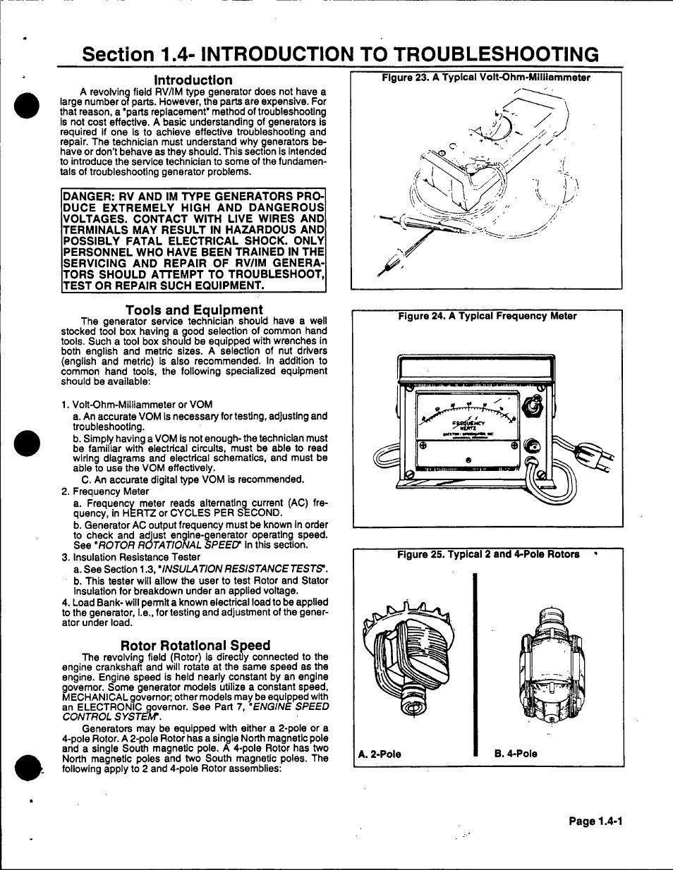 Section 1.4- introduction to troubleshooting, Introduction, Tools and equipment | Rotor rotational speed | Generac 86640 User Manual | Page 16 / 120