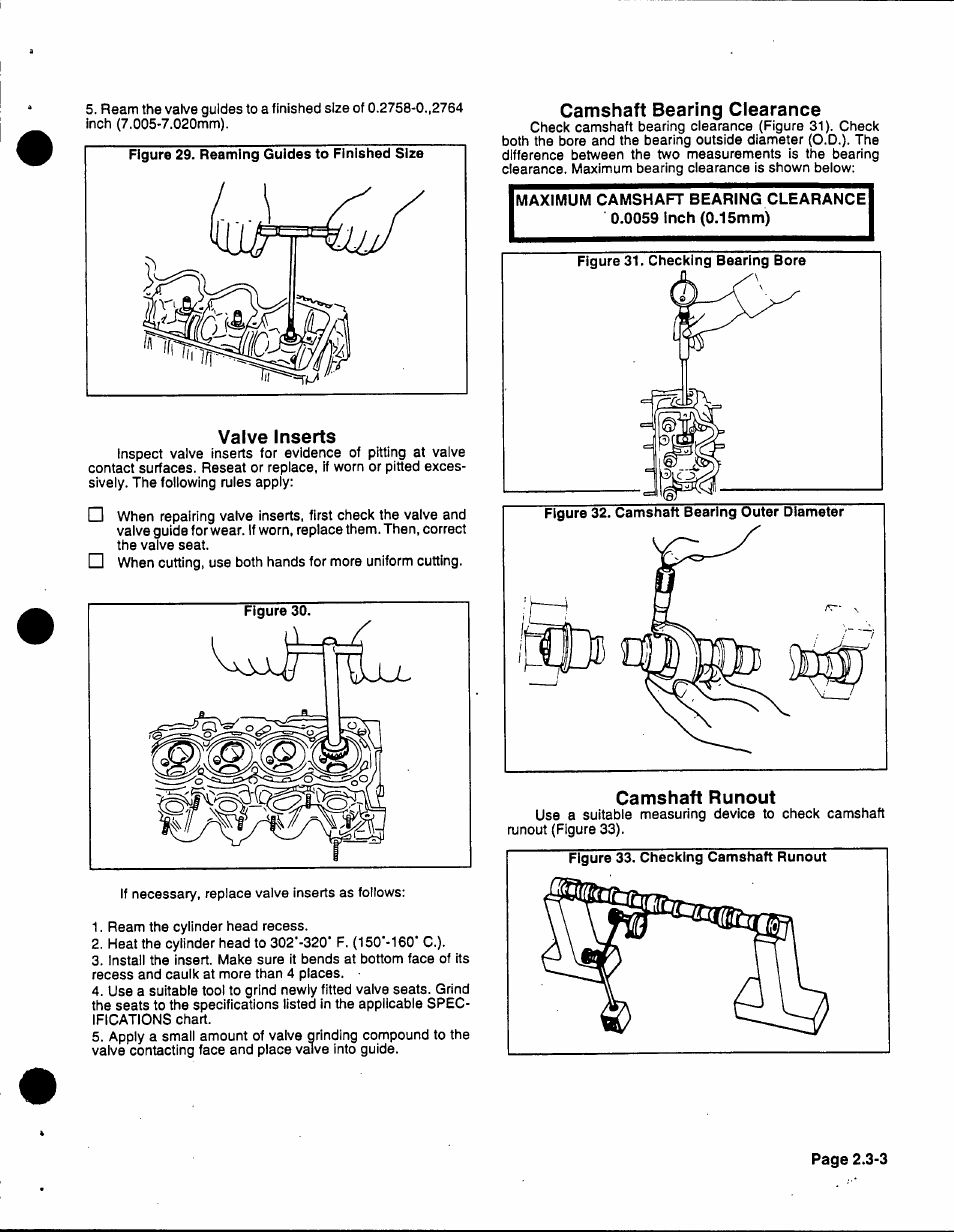 Valve inserts, Camshaft bearing clearance | Generac 86640 User Manual | Page 35 / 120