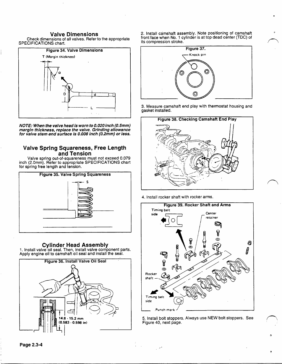 Valve dimensions, Valve spring squareness, free length and tension, Cylinder head assembly | Generac 86640 User Manual | Page 36 / 120