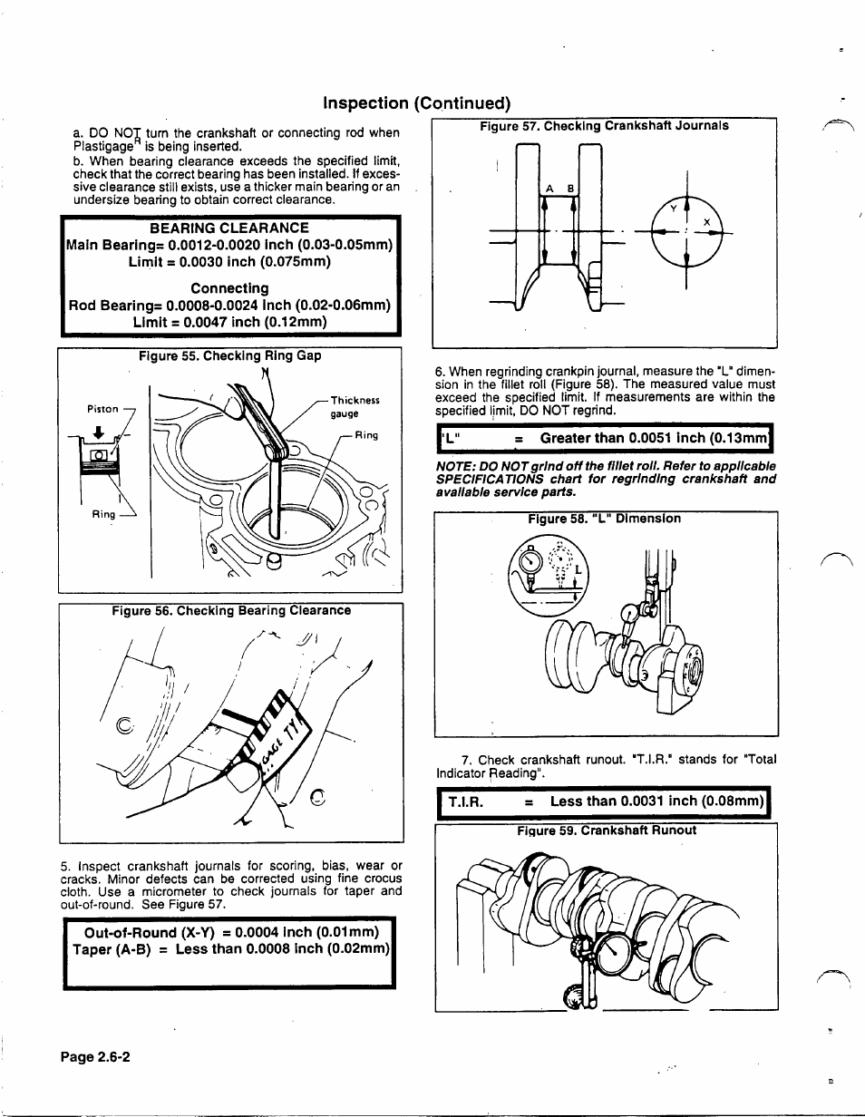 Bearing clearance, Inspection (continued) | Generac 86640 User Manual | Page 42 / 120