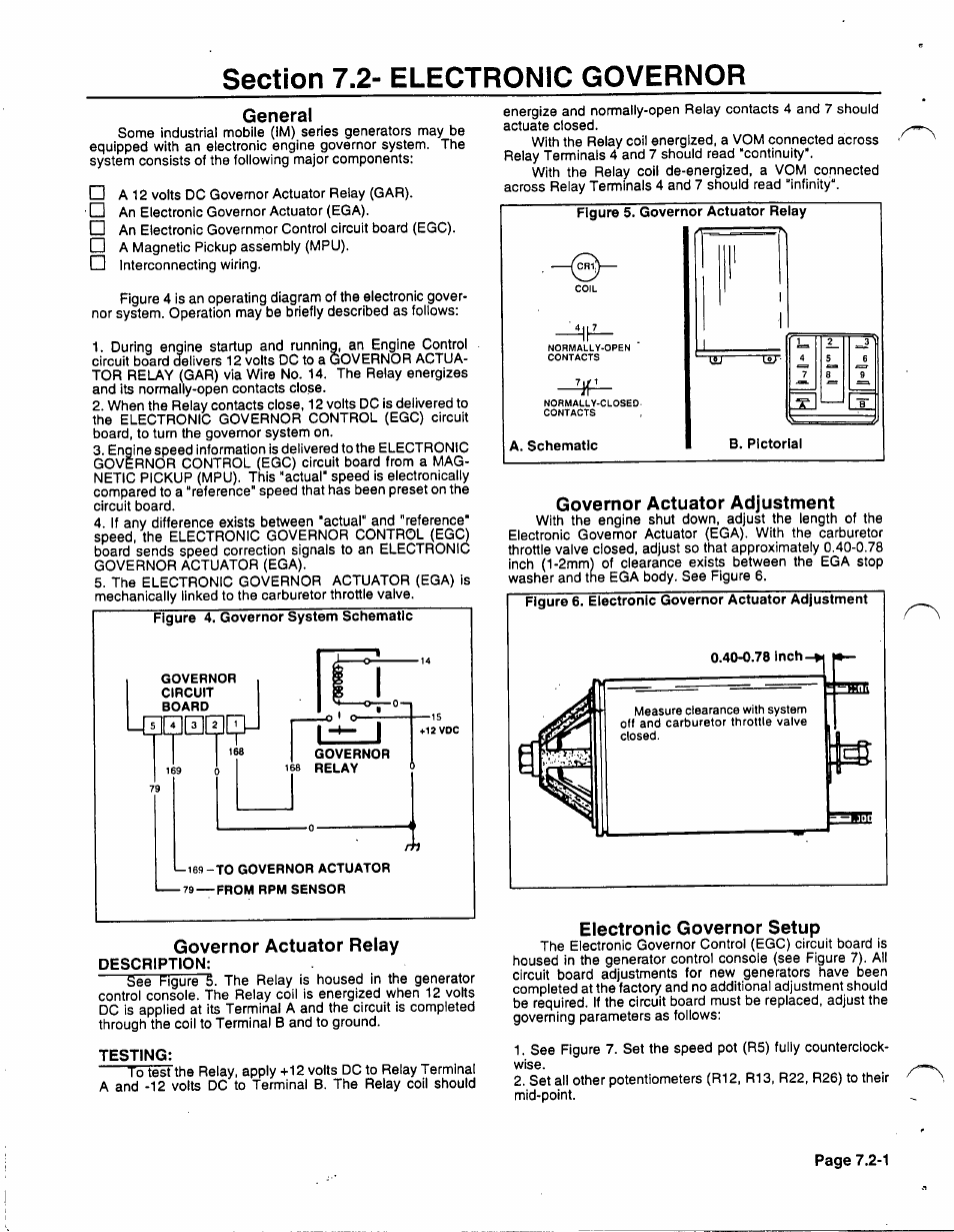 Section 7.2- electronic governor, General, Lirj | Governor actuator relay, Description, Testing, Governor actuator adjustment, Electronic governor setup | Generac 86640 User Manual | Page 77 / 120