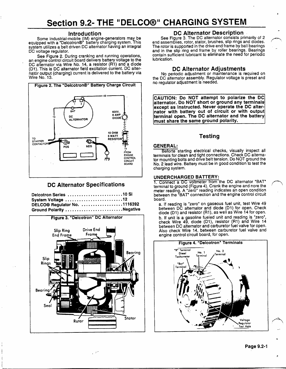 Introduction, Delcotron series 10 si, Dc alternator description | Dc alternator adjustments, Testing, General, Undercharged battery | Generac 86640 User Manual | Page 86 / 120
