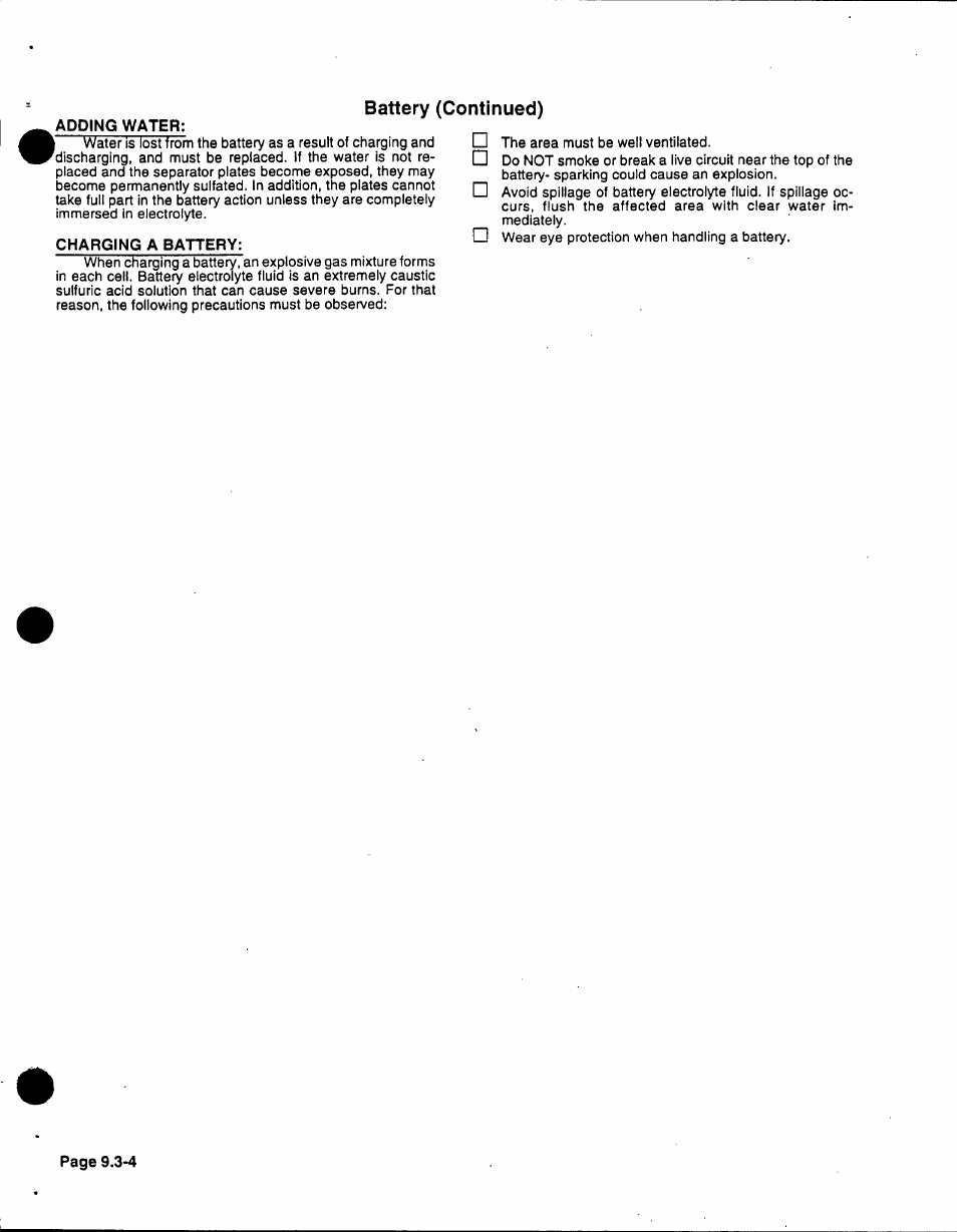 Adding water, Charging a battery, Battery (continued) | Generac 86640 User Manual | Page 91 / 120