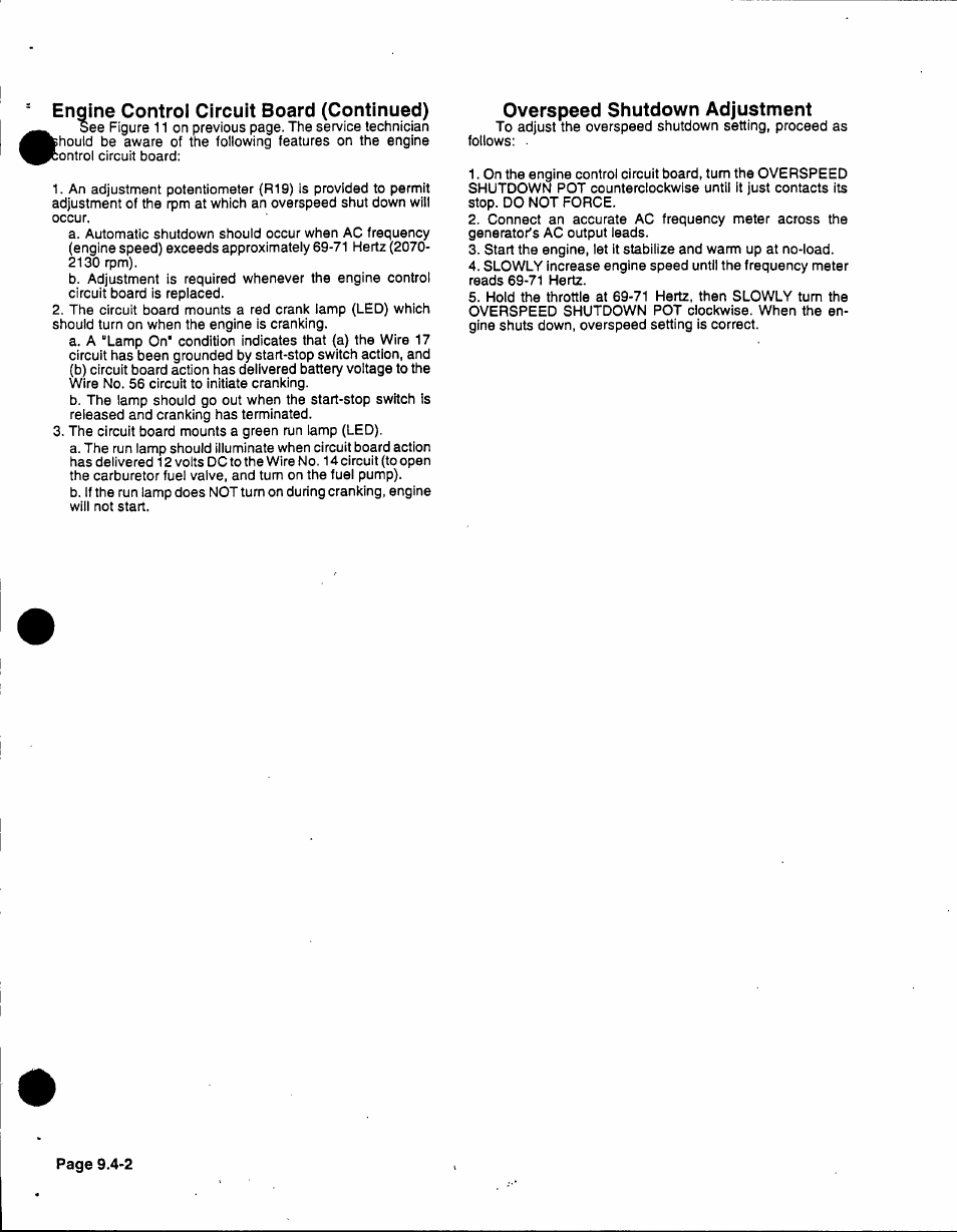 Enqine control circuit board (continued), Overspeed shutdown adjustment | Generac 86640 User Manual | Page 93 / 120