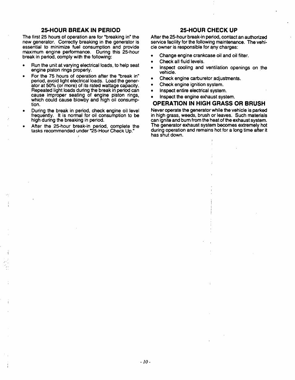 2&-h0ur break in period, 25>hour check up | Generac 9600-3 User Manual | Page 12 / 32