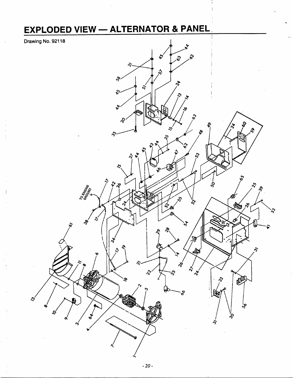 Exploded view — alternator & panel | Generac 9600-3 User Manual | Page 22 / 32