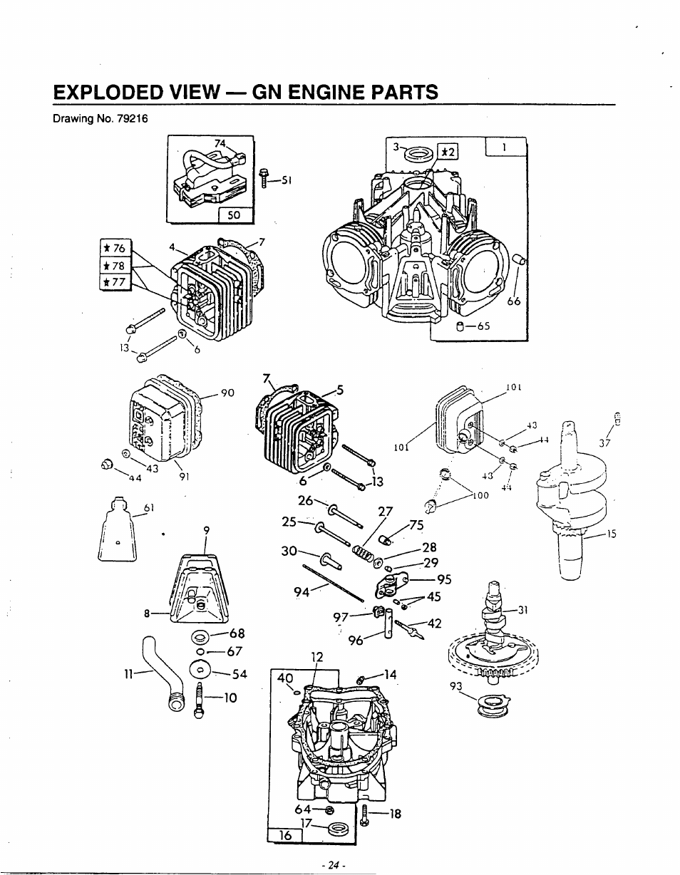 Exploded view — gn engine parts | Generac 9600-3 User Manual | Page 26 / 32