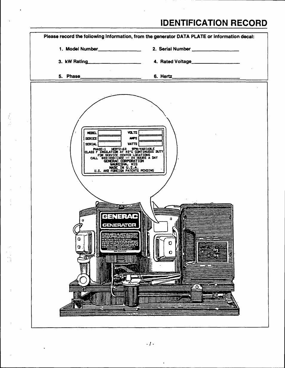 Identification record | Generac 9600-3 User Manual | Page 3 / 32