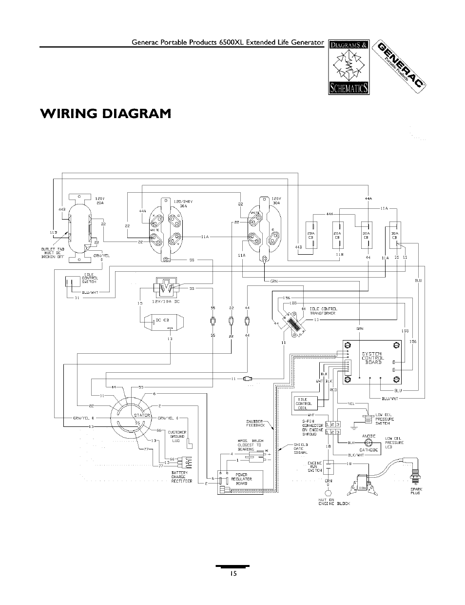 Wiring diagram | Generac 6500XL 09779-2 User Manual | Page 15 / 20
