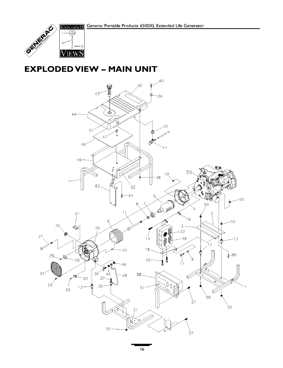 Exploded view - main unit | Generac 6500XL 09779-2 User Manual | Page 16 / 20