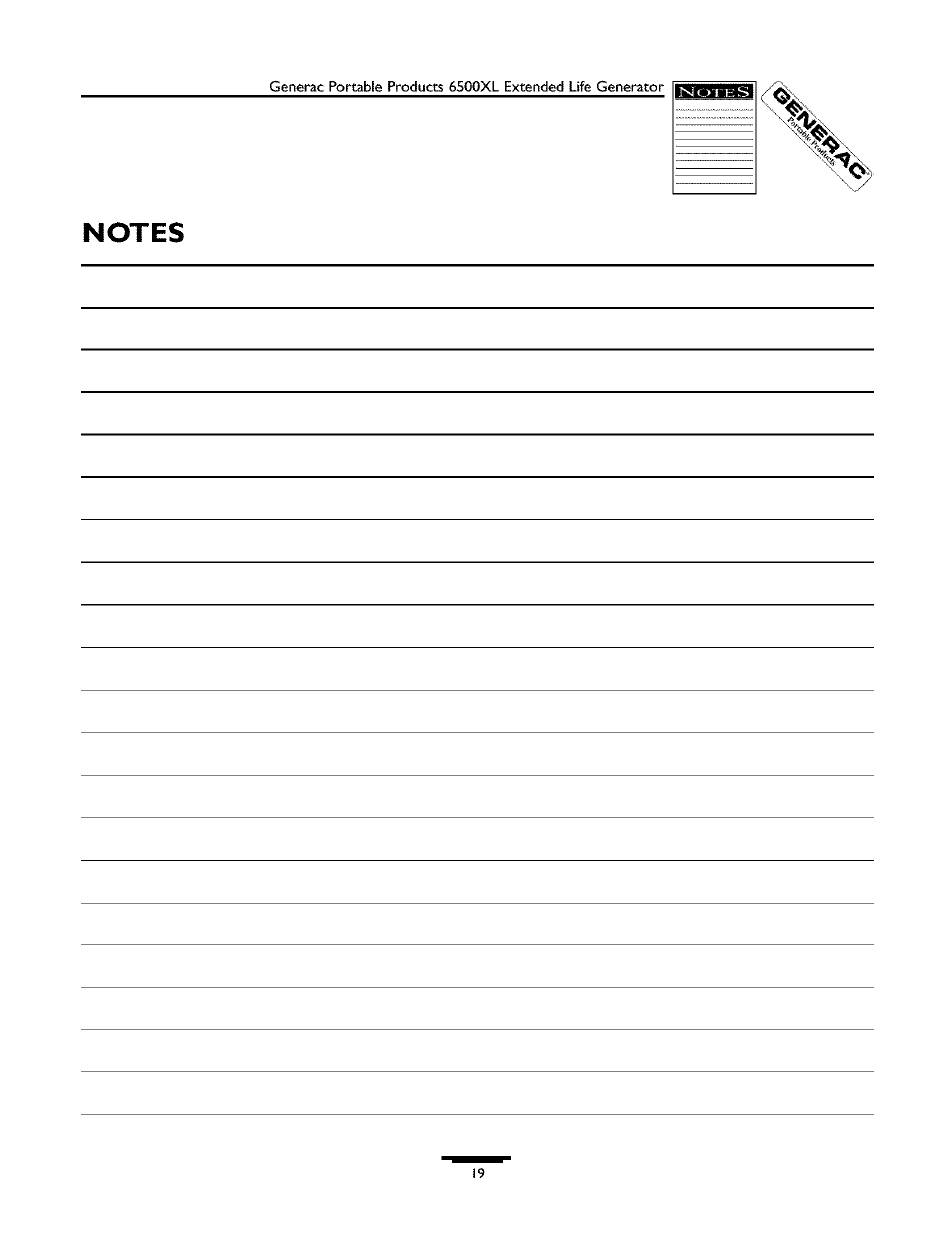 Notes | Generac 6500XL 09779-2 User Manual | Page 19 / 20