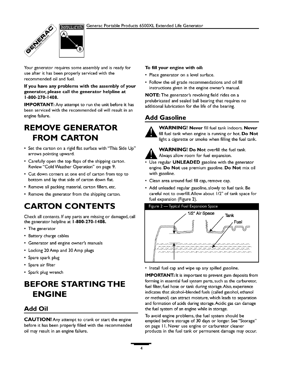 Generac 6500XL 09779-2 User Manual | Page 4 / 20