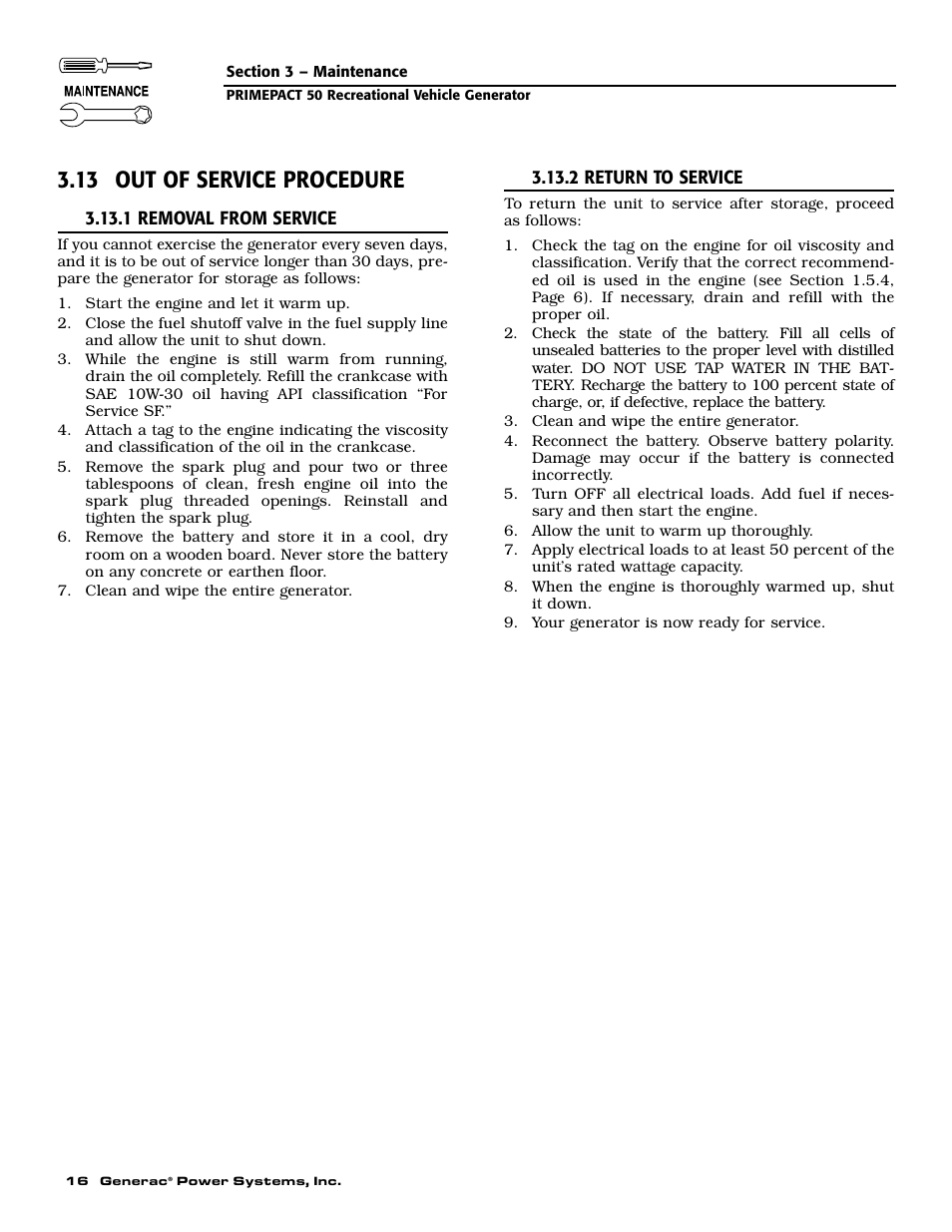 13 out of service procedure | Generac 02010-0 User Manual | Page 18 / 60
