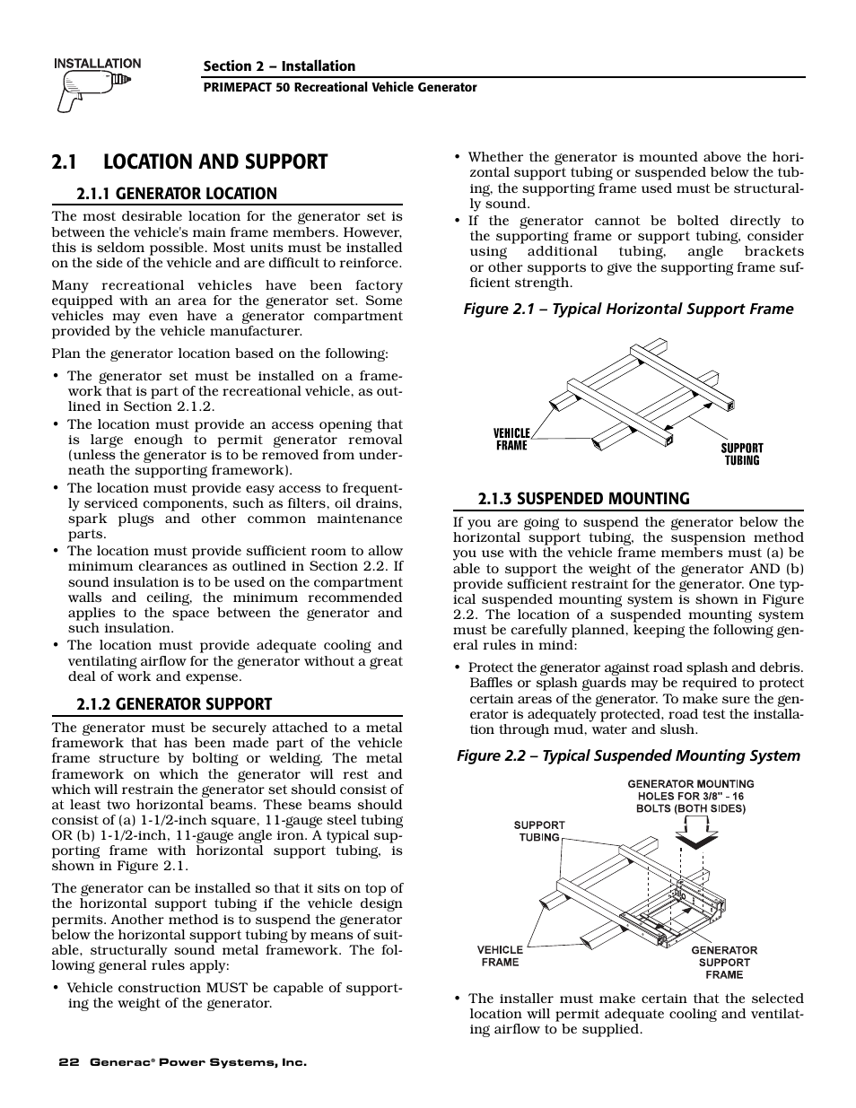 1 location and support | Generac 02010-0 User Manual | Page 24 / 60