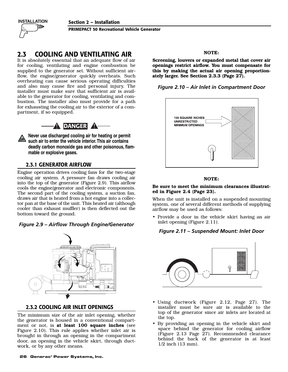 3 cooling and ventilating air, Danger | Generac 02010-0 User Manual | Page 28 / 60