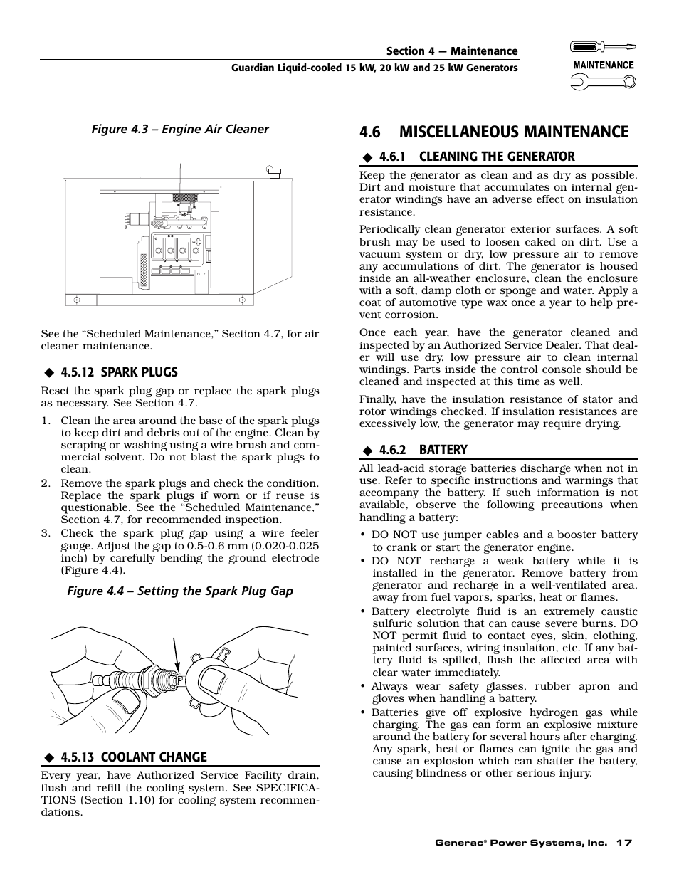 6 miscellaneous maintenance | Generac 0047210 User Manual | Page 19 / 52