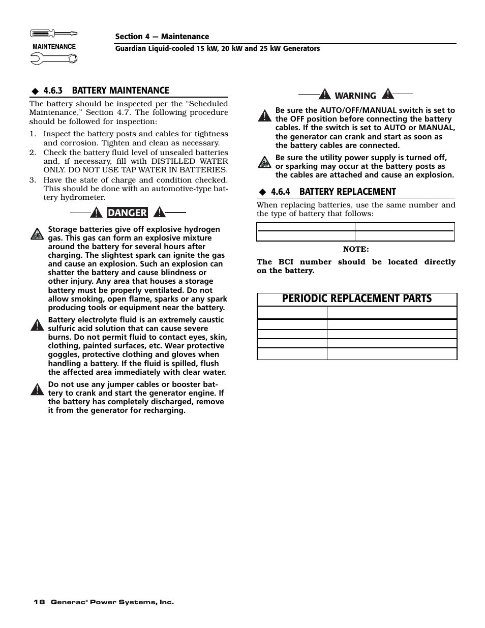 Periodic replacement parts | Generac 0047210 User Manual | Page 20 / 52