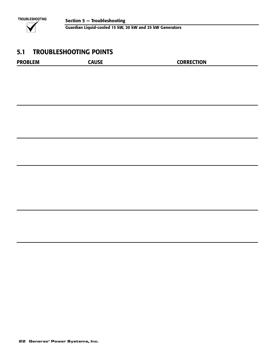 1 troubleshooting points | Generac 0047210 User Manual | Page 24 / 52