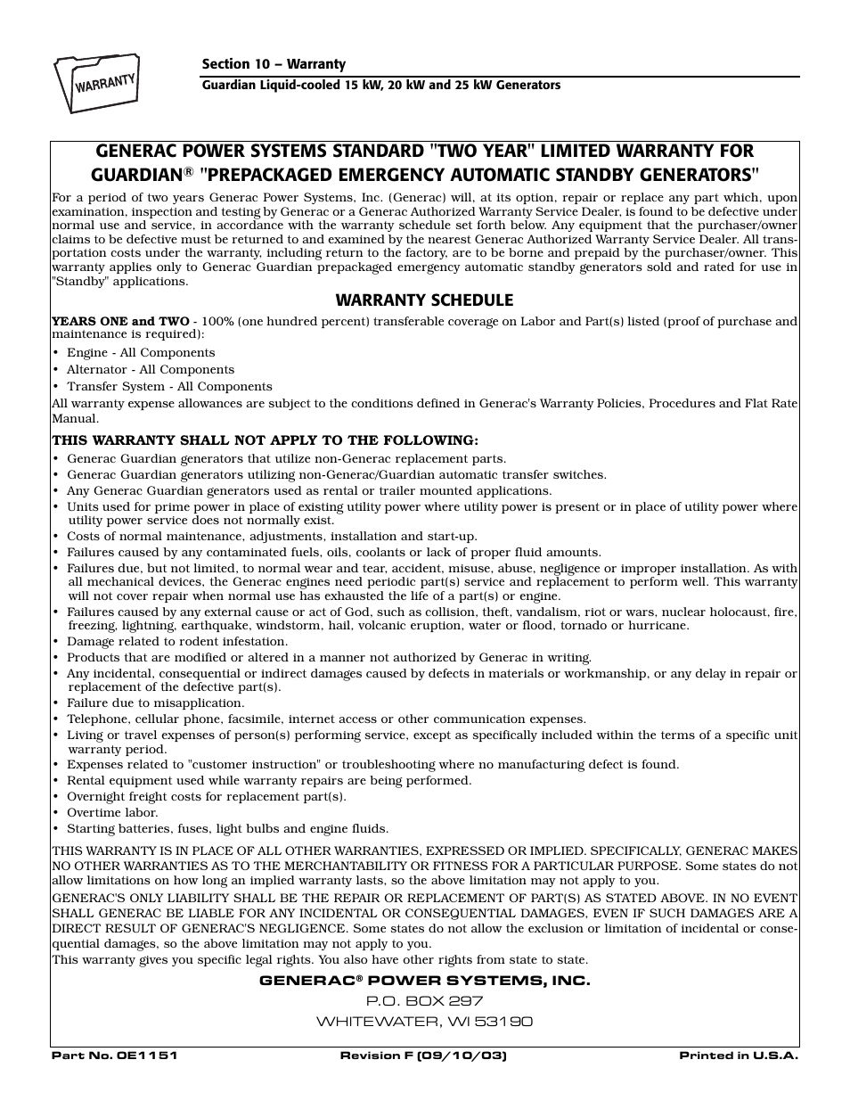 Prepackaged emergency automatic standby generators | Generac 0047210 User Manual | Page 52 / 52