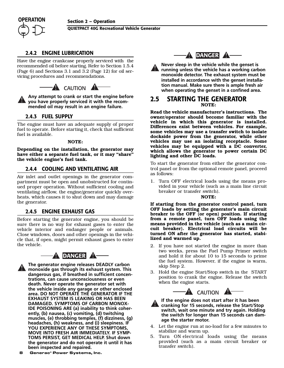 5 starting the generator | Generac 004700-0 User Manual | Page 10 / 52