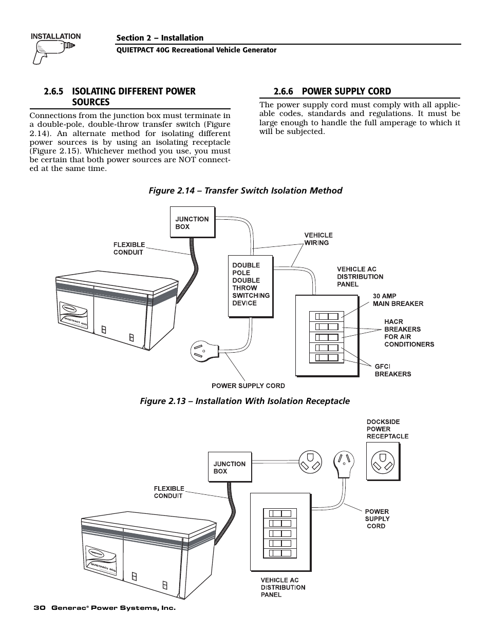 5 isolating different power sources, 6 power supply cord | Generac 004700-0 User Manual | Page 32 / 52