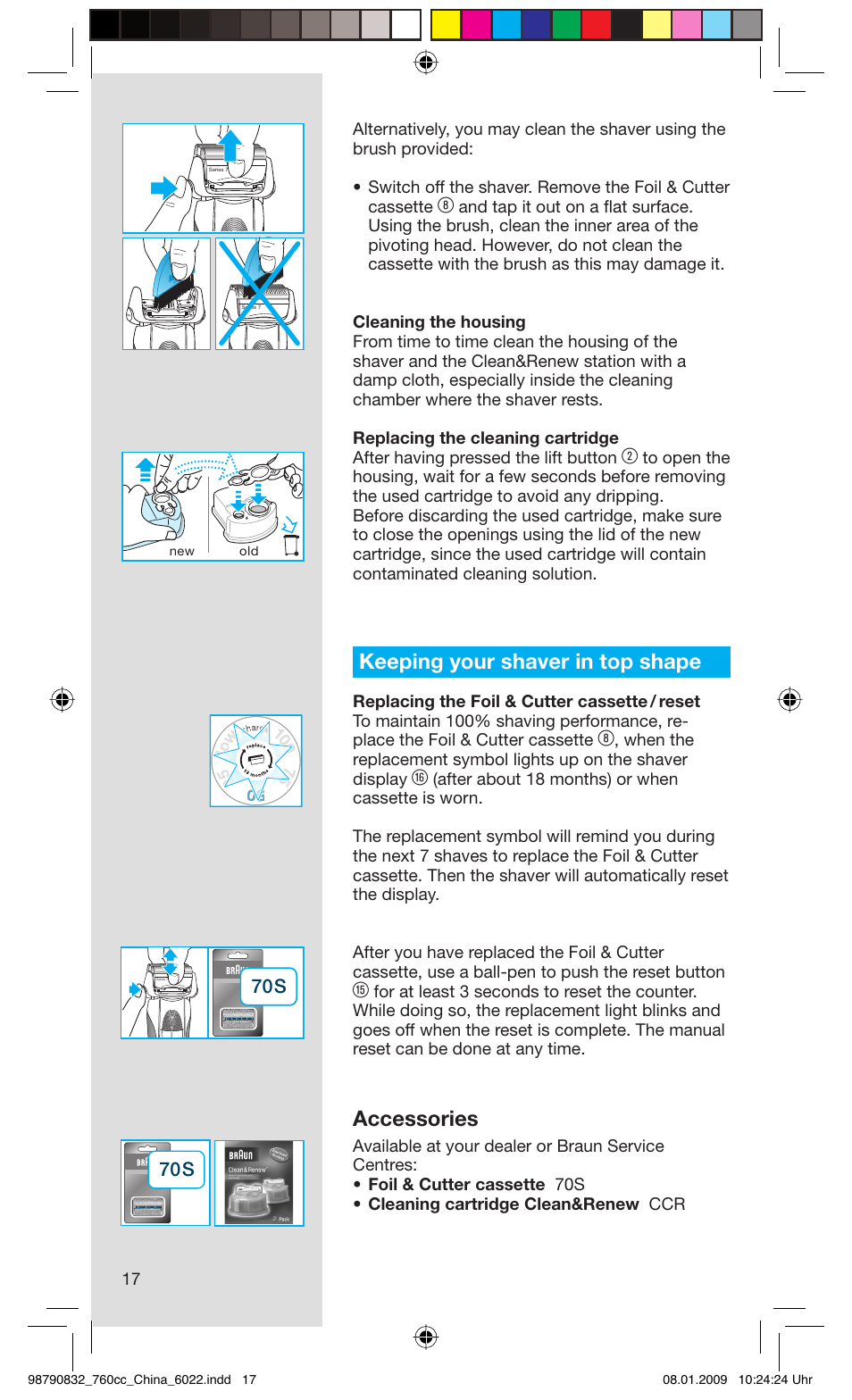 Keeping your shaver in top shape, Accessories | Gillette 5693 User Manual | Page 17 / 18