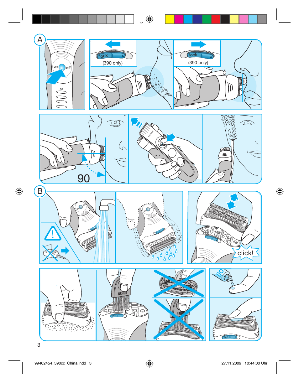 Click | Gillette BRAUN 390CC User Manual | Page 3 / 14