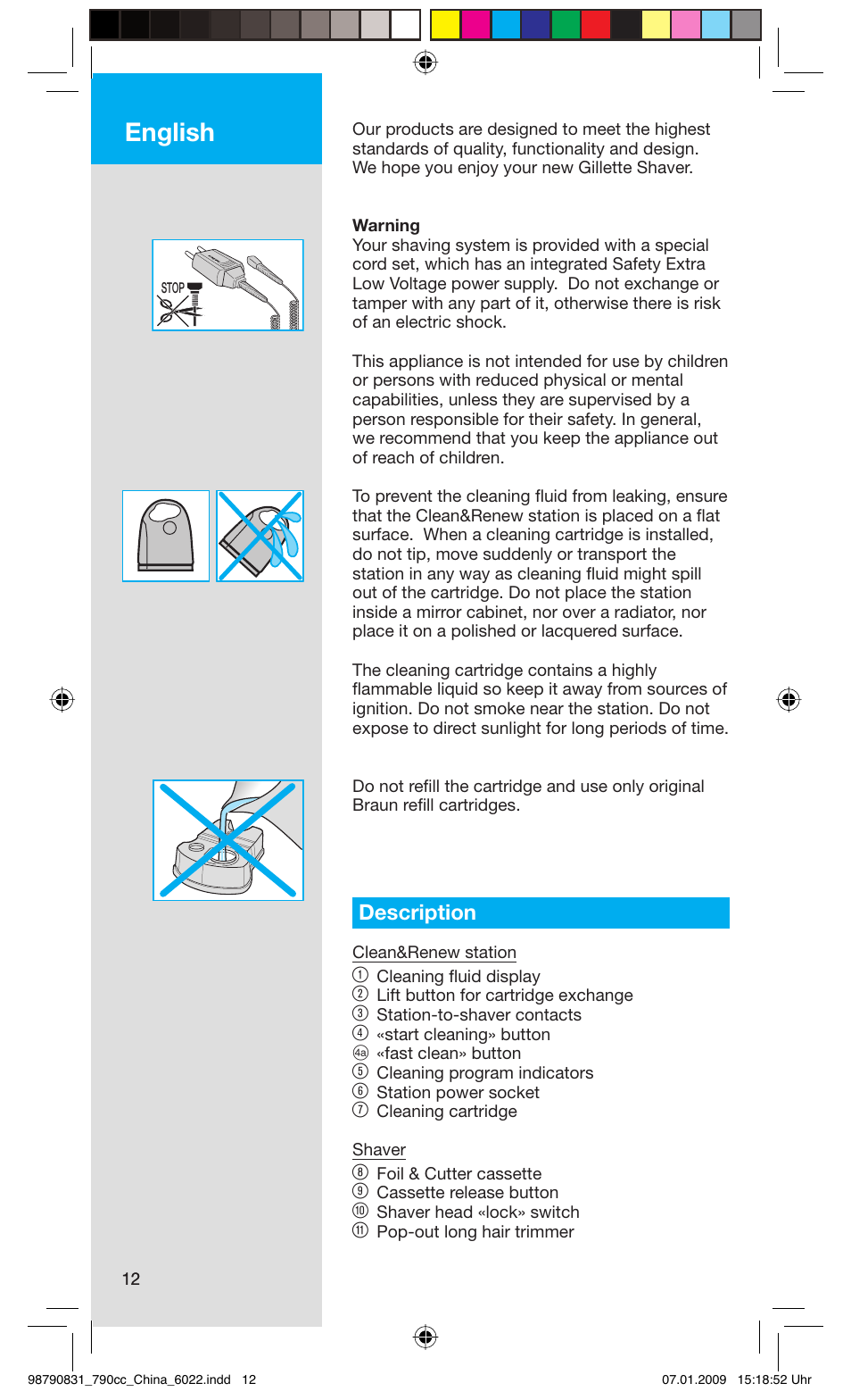 English, Description | Gillette BRAUN SERIES 5 User Manual | Page 12 / 18