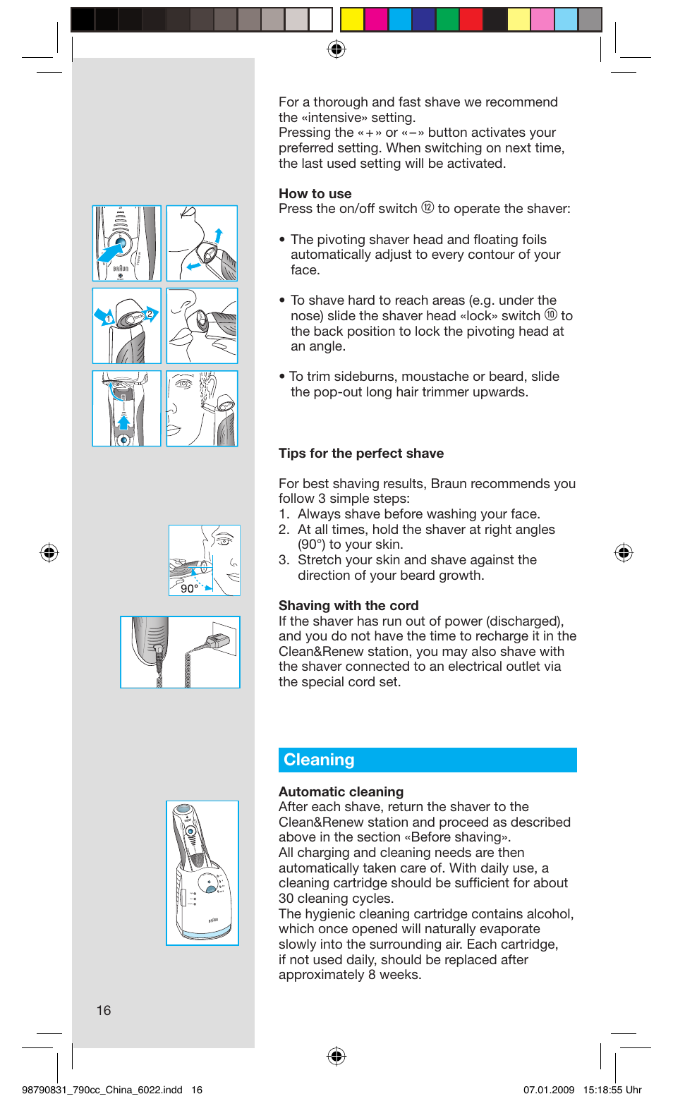 Cleaning, Rese t | Gillette BRAUN SERIES 5 User Manual | Page 16 / 18