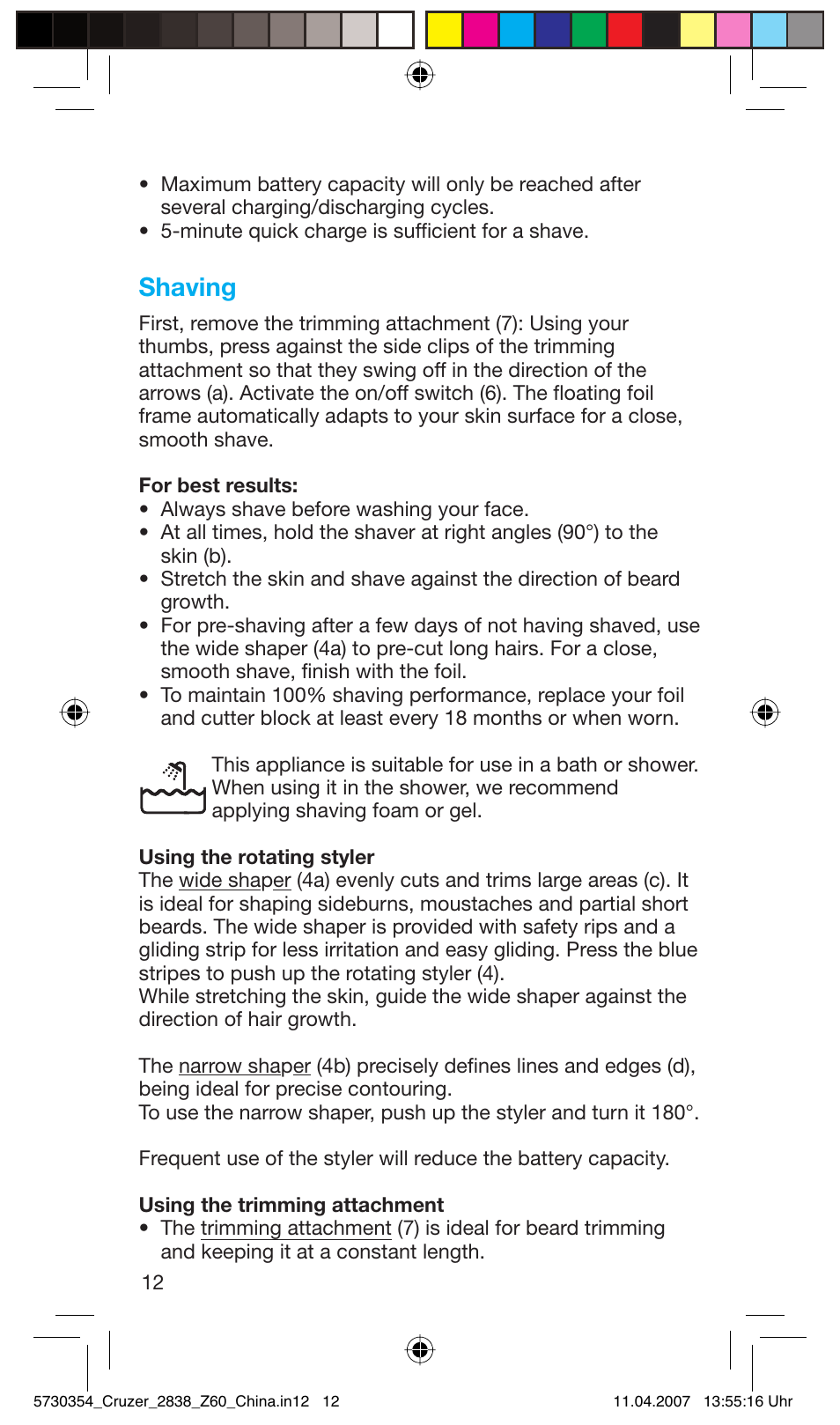 Shaving | Gillette 5730 User Manual | Page 13 / 14
