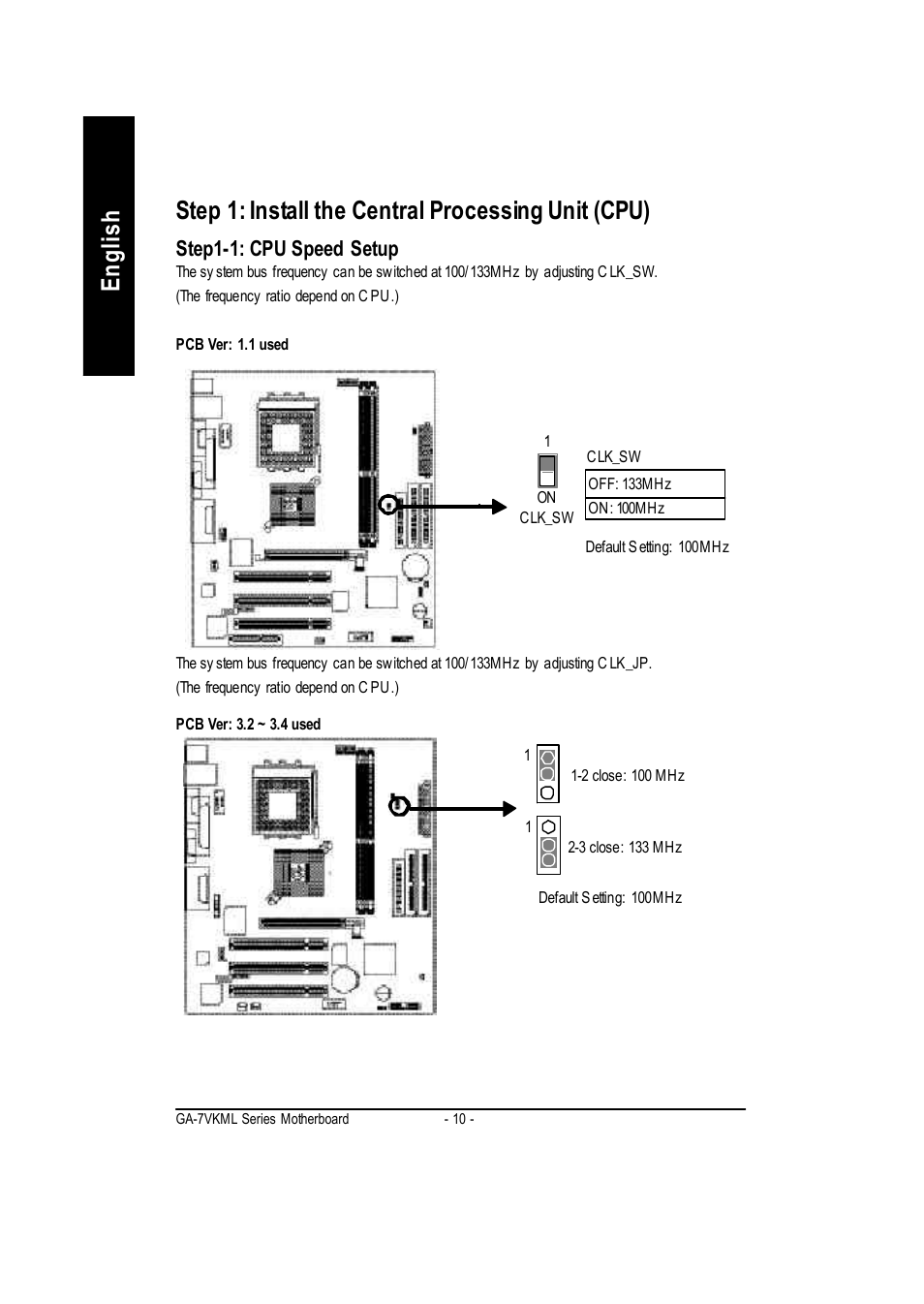 Step1-1: cpu speed setup | GIGABYTE GA-7vkml User Manual | Page 14 / 104