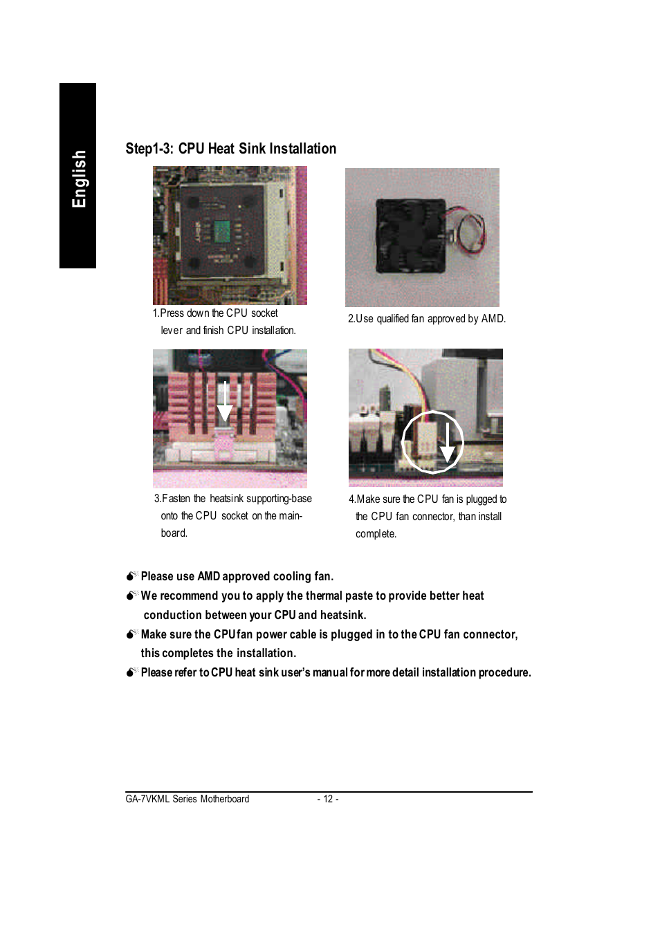 English, Step1-3: cpu heat sink installation | GIGABYTE GA-7vkml User Manual | Page 16 / 104